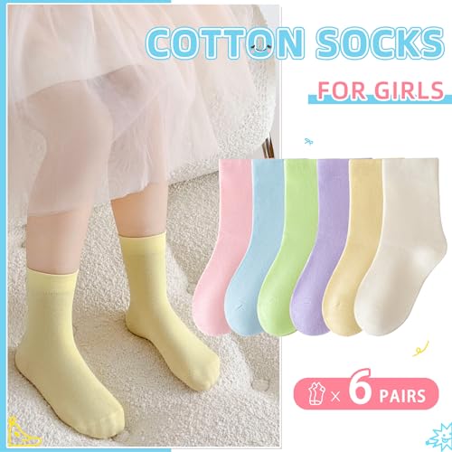 Eocom Girls Socks Little Kids Crew Socks Cotton Cute Youth Dress Socks 6 Pairs (6 Pairs Mix Color, 6-8 Years) - Image 3