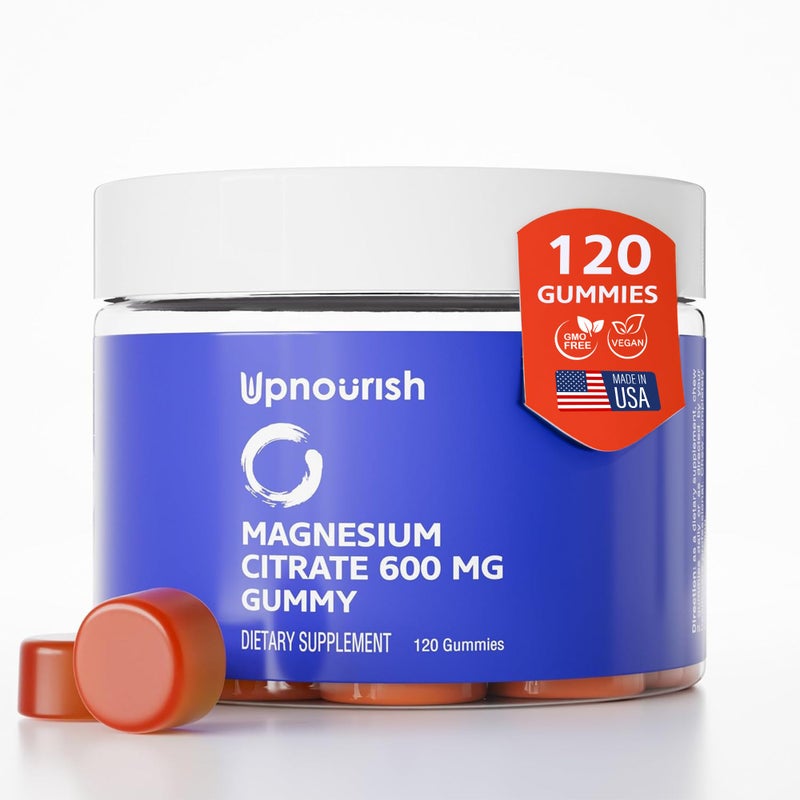 UpNourish Magnesium Gummies for Adults Kids Magnesium Citrate Gummies 600mg Calm Supplement for Muscle Relaxation Bone and Digestive Health Citrato de Magnesio Vegan NonGMO 120 Count