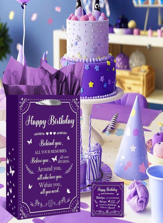 Wayyogh Purple Butterfly Birthday Gift Bag for Girls Women, Large Happy Wrapping Paper Bag with Greeting Card and Tissue Paper for Her Anniversary Party Gift Wrap Bag Decorations - Image 2