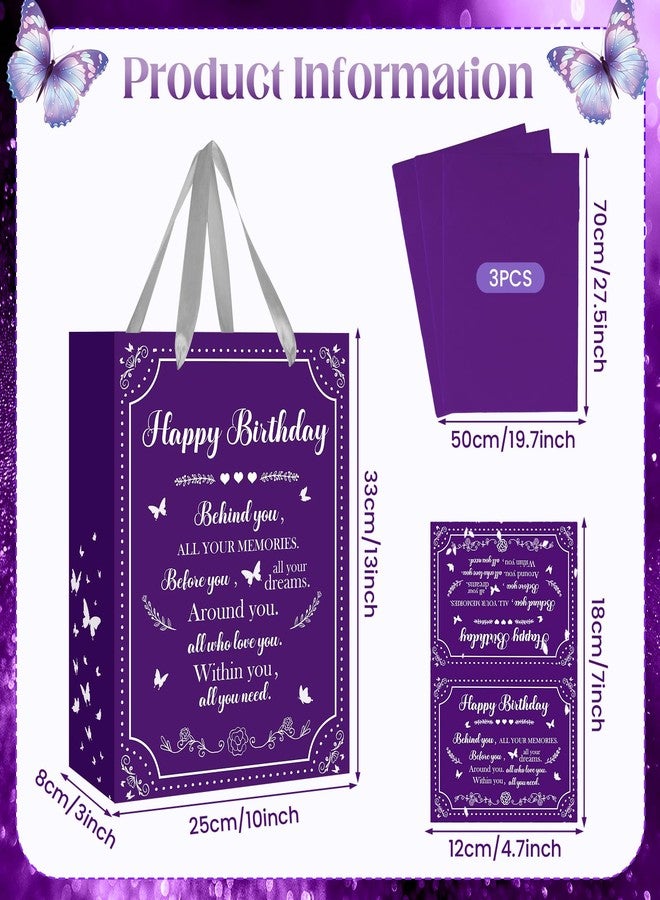 Wayyogh Purple Butterfly Birthday Gift Bag for Girls Women, Large Happy Wrapping Paper Bag with Greeting Card and Tissue Paper for Her Anniversary Party Gift Wrap Bag Decorations - Image 4