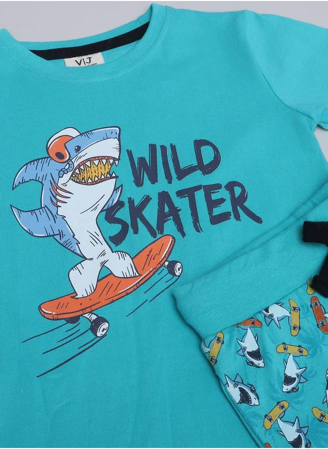 فكتور اند جين Graphic Print T-Shirt and All-Over Printed Pyjama Set