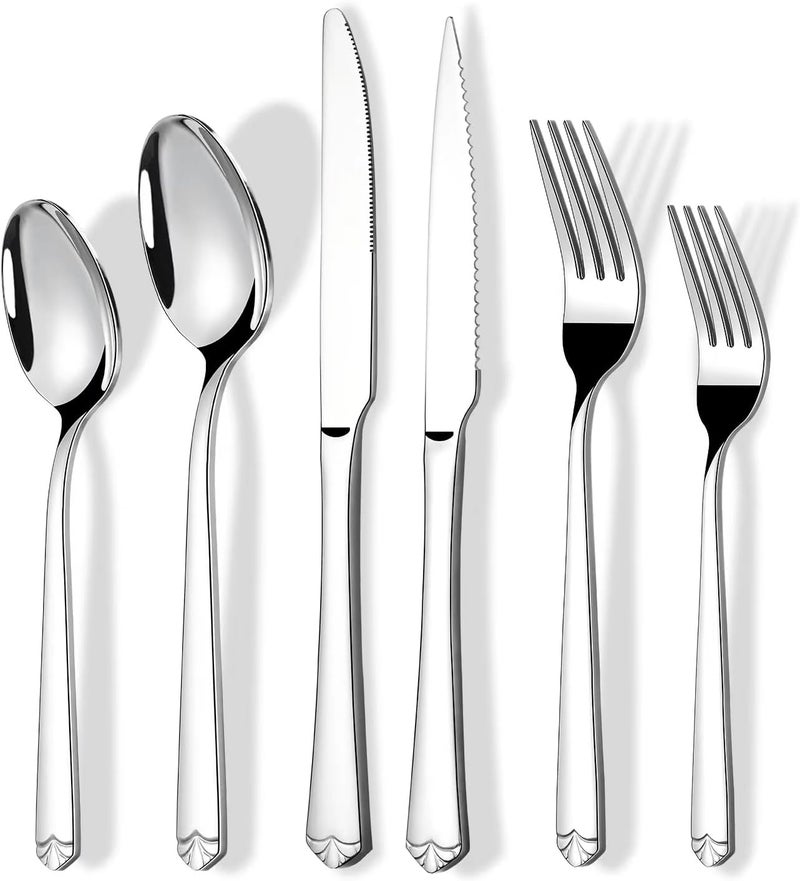 Prendcyx 72 Piece Silverware Set with Steak Knives for 12, Stainless Steel Flatware Set, Food-Grade Tableware Cutlery Set Includes Forks Spoons Knives, Mirror Polished, Dishwasher Safe - Image 1