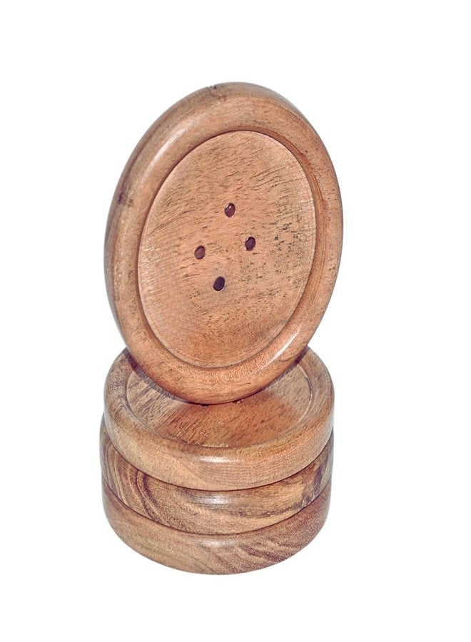 Moxly Wooden Tea Coasters Set of 4 - Handcrafted Round Coasters for Cups & Mugs | Natural Acacia Wood | Table Protector for Home, Office, Dining & Gifting - Image 1