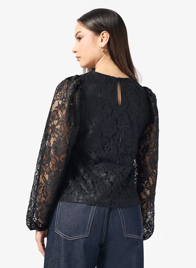 ONLY Onlavella Ballon Lace Detail Long Sleeve Top