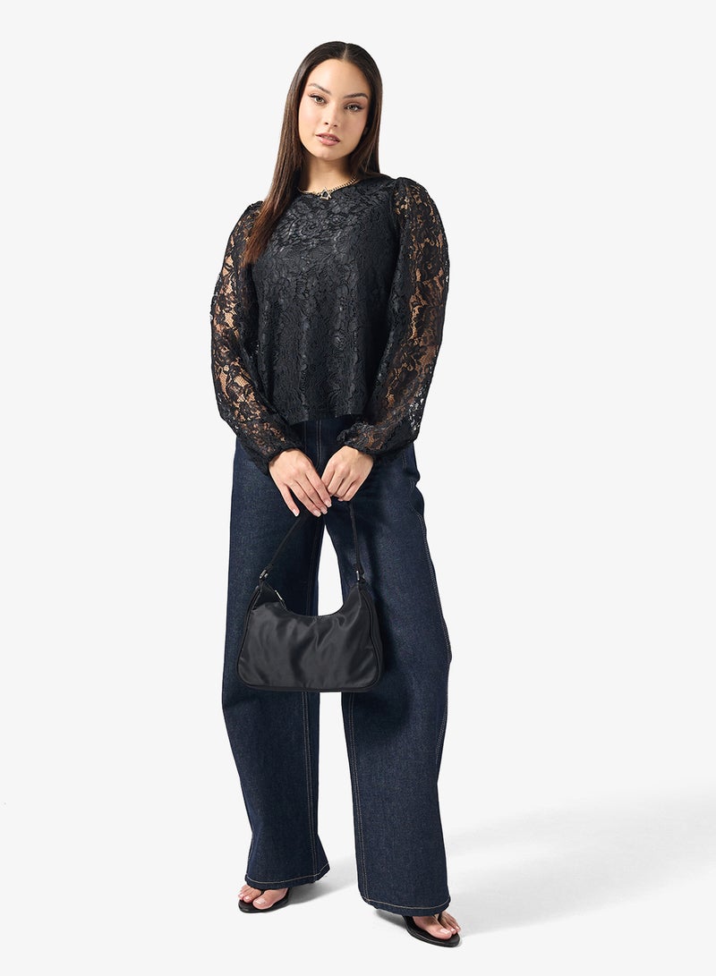 ONLY Onlavella Ballon Lace Detail Long Sleeve Top - Image 4
