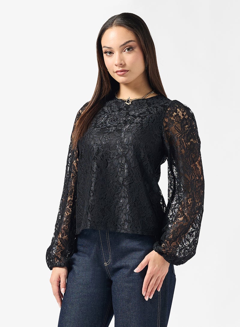 ONLY Onlavella Ballon Lace Detail Long Sleeve Top - Image 1