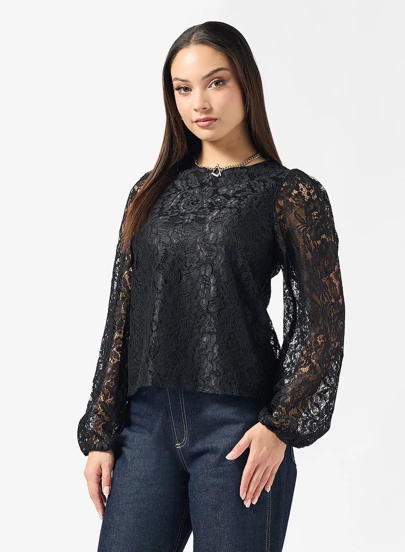 ONLY Onlavella Ballon Lace Detail Long Sleeve Top