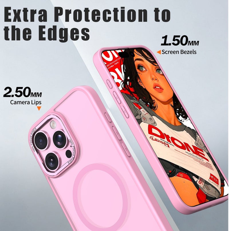 for iPhone 16 Pro Max Case Compatible with MagSafe,Magnetic Phone Case for iPhone 16 Pro Max,Skin-Friendly Hybrid Hard Back Matte Cover,N52 Built-in Magnets,Metal Camera Frame Shockproof Case Sakura Pink - Image 4