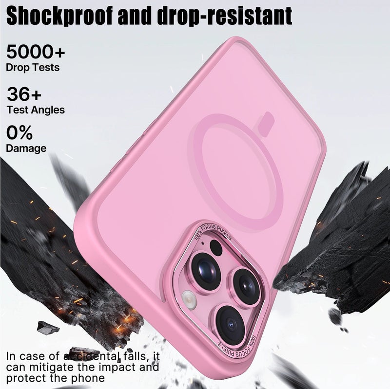 for iPhone 16 Pro Max Case Compatible with MagSafe,Magnetic Phone Case for iPhone 16 Pro Max,Skin-Friendly Hybrid Hard Back Matte Cover,N52 Built-in Magnets,Metal Camera Frame Shockproof Case Sakura Pink - Image 3