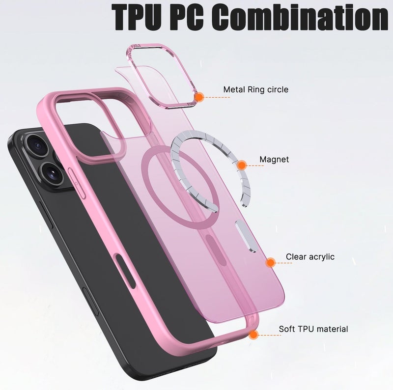for iPhone 16 Pro Max Case Compatible with MagSafe,Magnetic Phone Case for iPhone 16 Pro Max,Skin-Friendly Hybrid Hard Back Matte Cover,N52 Built-in Magnets,Metal Camera Frame Shockproof Case Sakura Pink - Image 5
