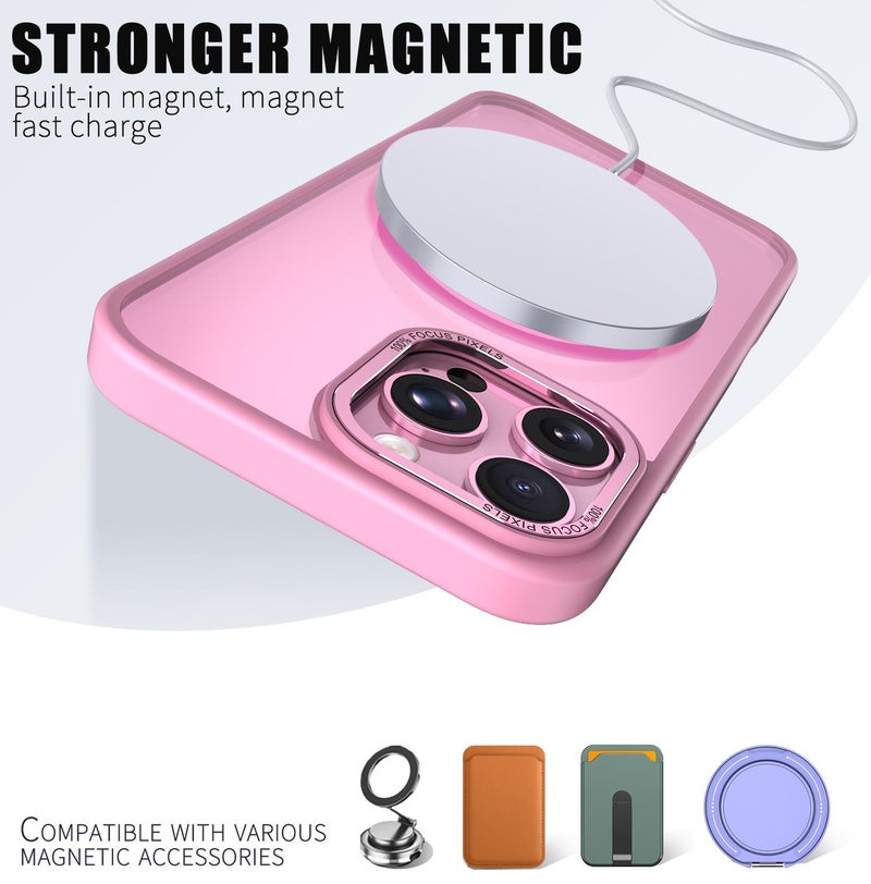 for iPhone 16 Pro Max Case Compatible with MagSafe,Magnetic Phone Case for iPhone 16 Pro Max,Skin-Friendly Hybrid Hard Back Matte Cover,N52 Built-in Magnets,Metal Camera Frame Shockproof Case Sakura Pink - Image 2