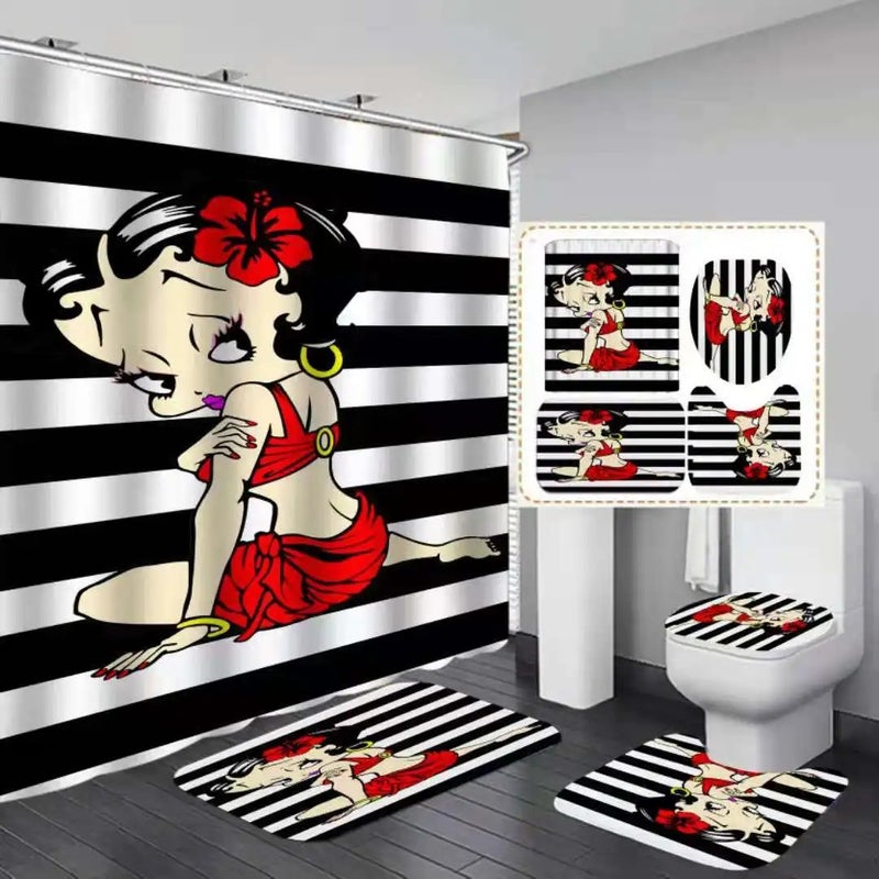 Y&D 4pcs 3D Printing Shower Curtain Sets and Rugs  Kids Bathroom Mat Set With Shower Curtains - Image 4