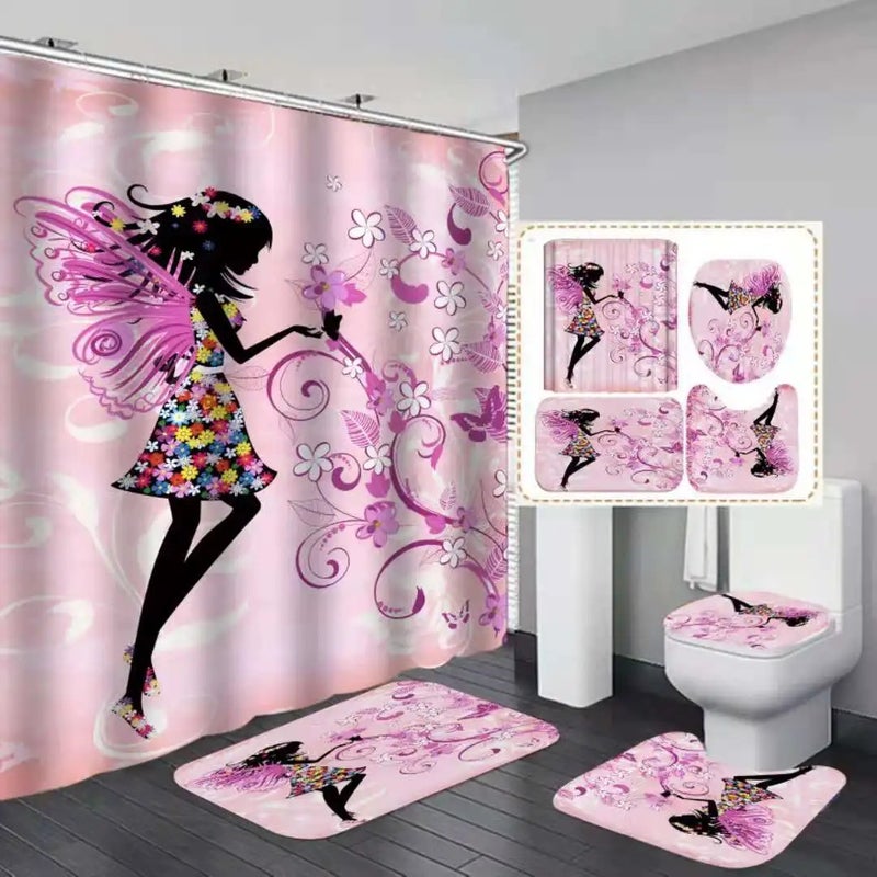 Y&D 4pcs 3D Printing Shower Curtain Sets and Rugs  Kids Bathroom Mat Set With Shower Curtains - Image 2