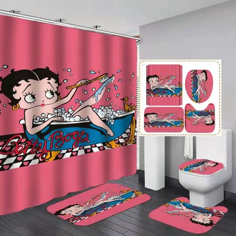 Y&D 4pcs 3D Printing Shower Curtain Sets and Rugs  Kids Bathroom Mat Set With Shower Curtains - Image 5