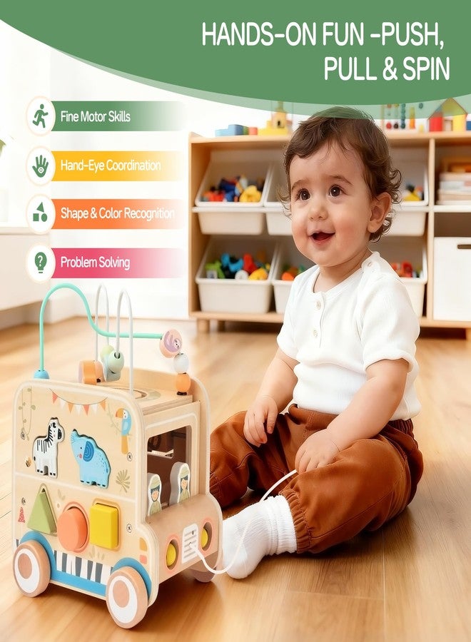 Pithfor Wooden Pull Along Activity Cube Toys, Montessori Toys for 1 2 3 Year Old Baby Toddlers, Baby Activity Cube for 1 Year Old, 1st First Birthday Gift - Image 2