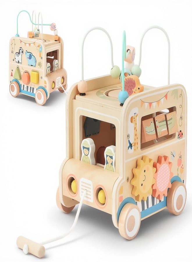 Pithfor Wooden Pull Along Activity Cube Toys, Montessori Toys for 1 2 3 Year Old Baby Toddlers, Baby Activity Cube for 1 Year Old, 1st First Birthday Gift - Image 1