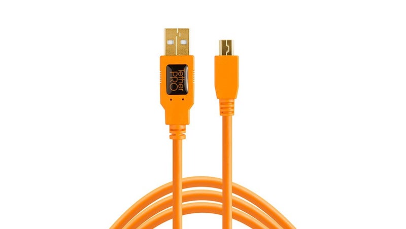 Tether Tools TetherPro USB 2.0 to Mini-B 5-Pin Cable | for Fast Transfer and Connection Between Camera and Computer | High Visibility Orange | 15 Feet (4.6 m) - Image 1