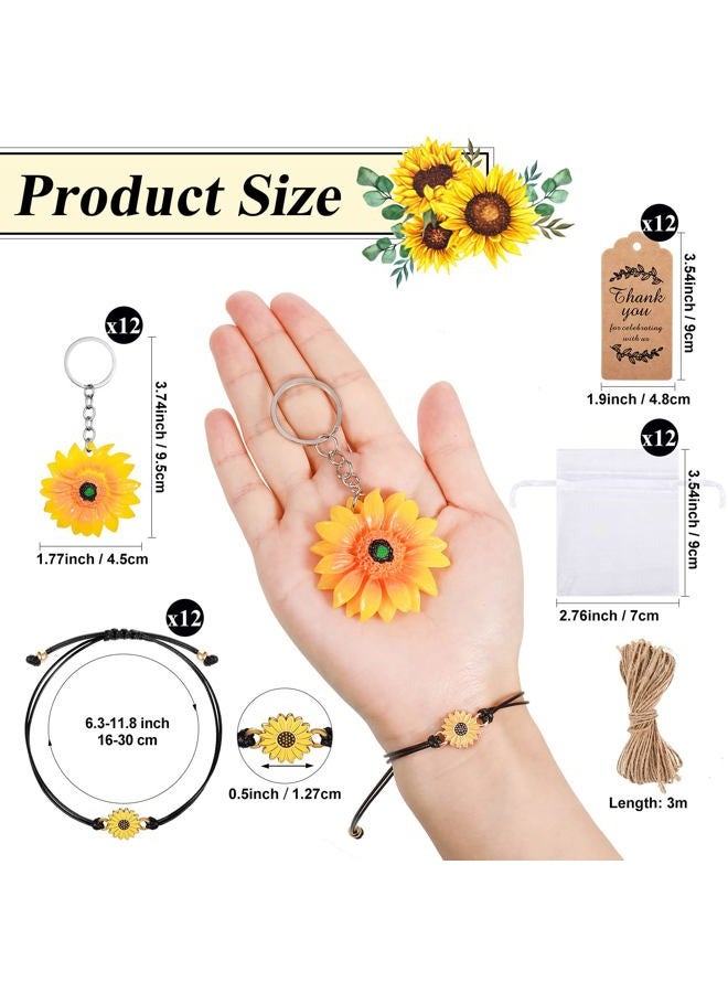 Haysandy 48 Pcs Sunflower Party Favors Set Sunflower Keychains Adjustable Bracelets Organza Bags and Thank You Kraft Tag School Reward Sunflower Decor for Birthday Bridal Shower Wedding Baby Shower Return Gift - Image 4