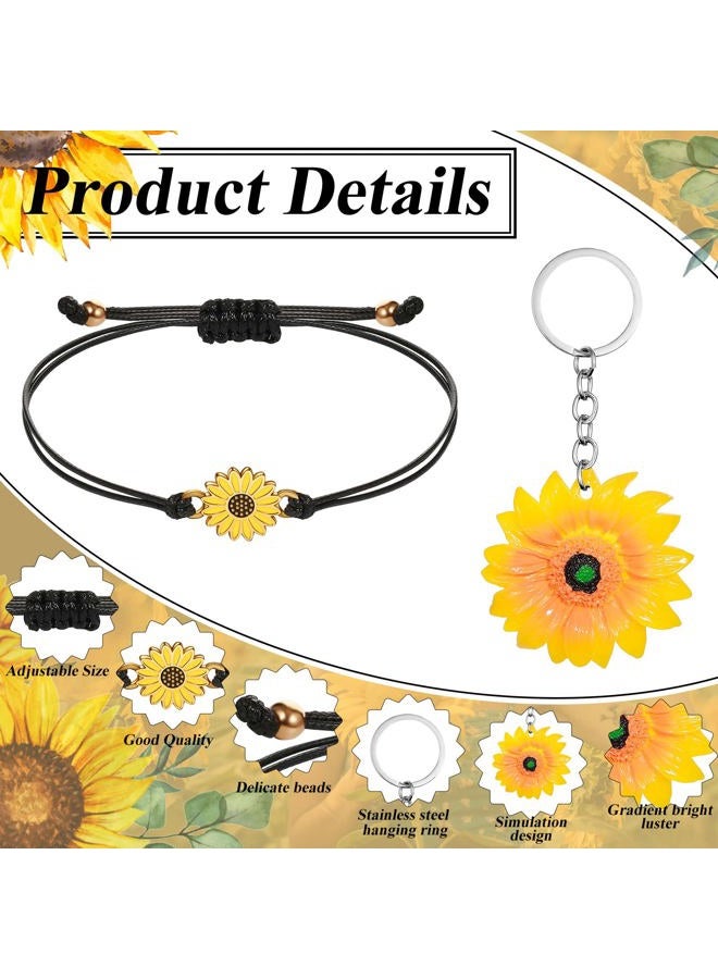 Haysandy 48 Pcs Sunflower Party Favors Set Sunflower Keychains Adjustable Bracelets Organza Bags and Thank You Kraft Tag School Reward Sunflower Decor for Birthday Bridal Shower Wedding Baby Shower Return Gift - Image 3