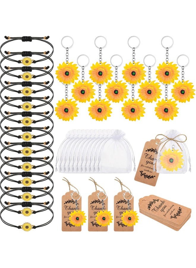 Haysandy 48 Pcs Sunflower Party Favors Set Sunflower Keychains Adjustable Bracelets Organza Bags and Thank You Kraft Tag School Reward Sunflower Decor for Birthday Bridal Shower Wedding Baby Shower Return Gift - Image 1