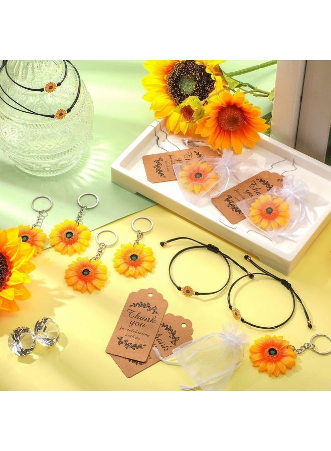 Haysandy 48 Pcs Sunflower Party Favors Set Sunflower Keychains Adjustable Bracelets Organza Bags and Thank You Kraft Tag School Reward Sunflower Decor for Birthday Bridal Shower Wedding Baby Shower Return Gift - Image 2