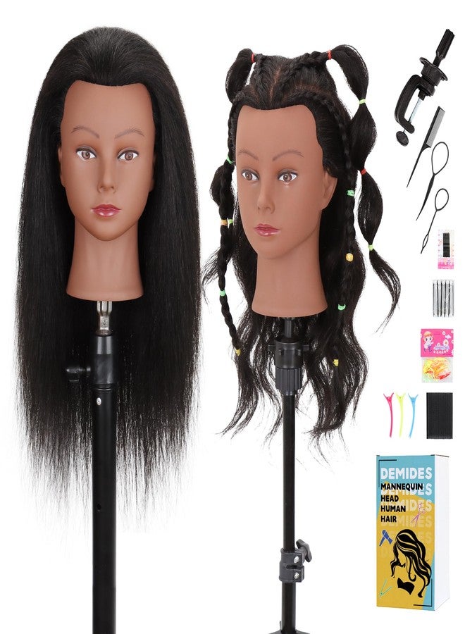 Demides Mannequin Head 100% Real Human Hair 16", Mannequin Head Human Hair Cosmetology Doll Head for Hair Styling, Manikin Head for Braiding With Clamp Holder - Image 1