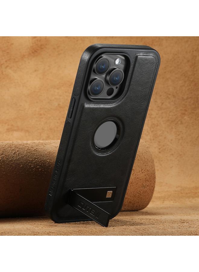 Suteni Case For iPhone 13 Pro G2 Magsafe Oil Wax Leather Back Phone Case with Holder - Image 3