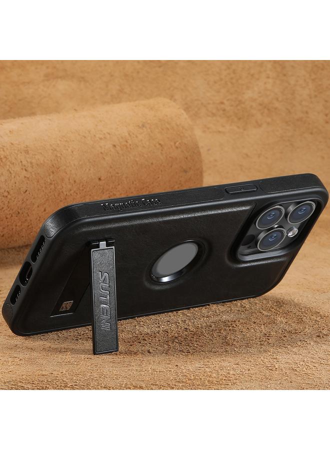 Suteni Case For iPhone 13 Pro G2 Magsafe Oil Wax Leather Back Phone Case with Holder - Image 2