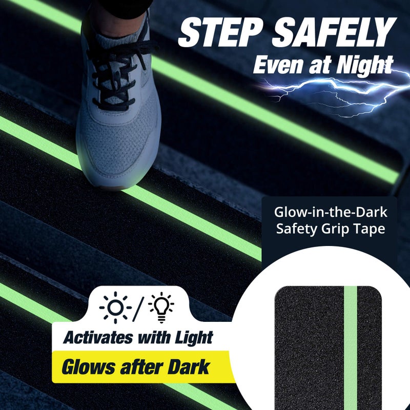 THUNDER GRIP Grip Tape for Stairs 30" x 6" - 12-Pack Glow in the Dark Outdoor Stair Treads Non-Slip Weather Resistant - Anti Slip Tape for Exterior Wooden Steps - Waterproof 80-Grit Adhesive Treads - Image 4