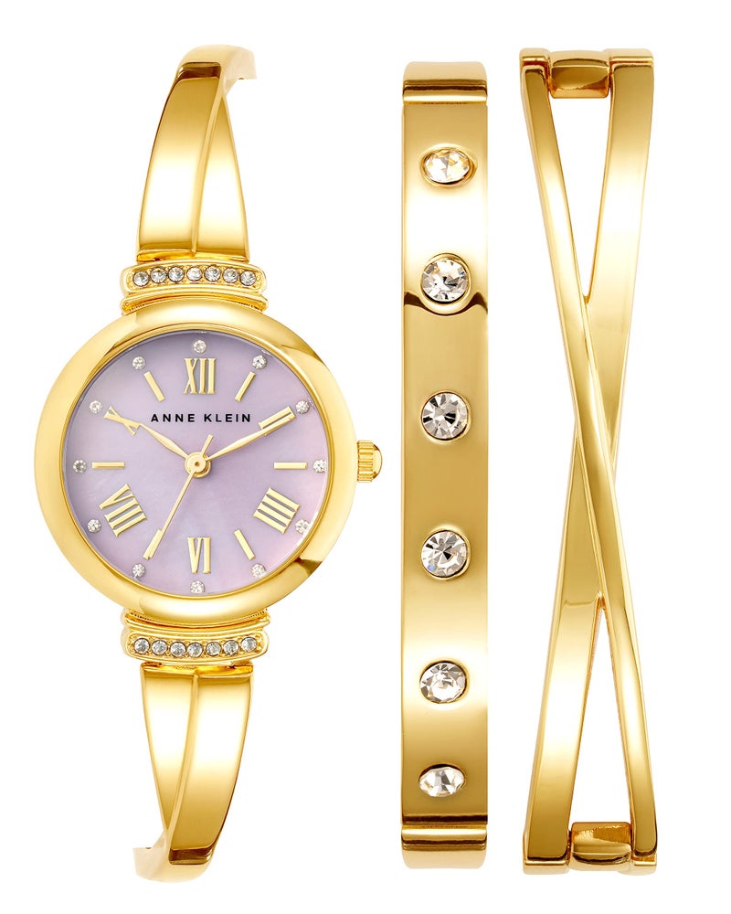 Anne Klein Womens Premium Crystal Accented Bangle Watch Set - Image 2