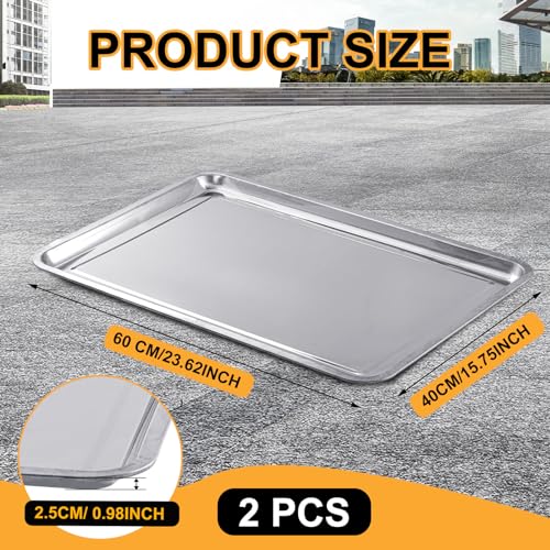 Datanly 2 Pcs Stainless Steel Oil Drip Pan for Under Car 23.62 x 15.75 Inch Automotive Oil Change Pan Silver Rust Resistant Motorcycle Drip Tray Replacement Tray for Garage Floor - Image 2