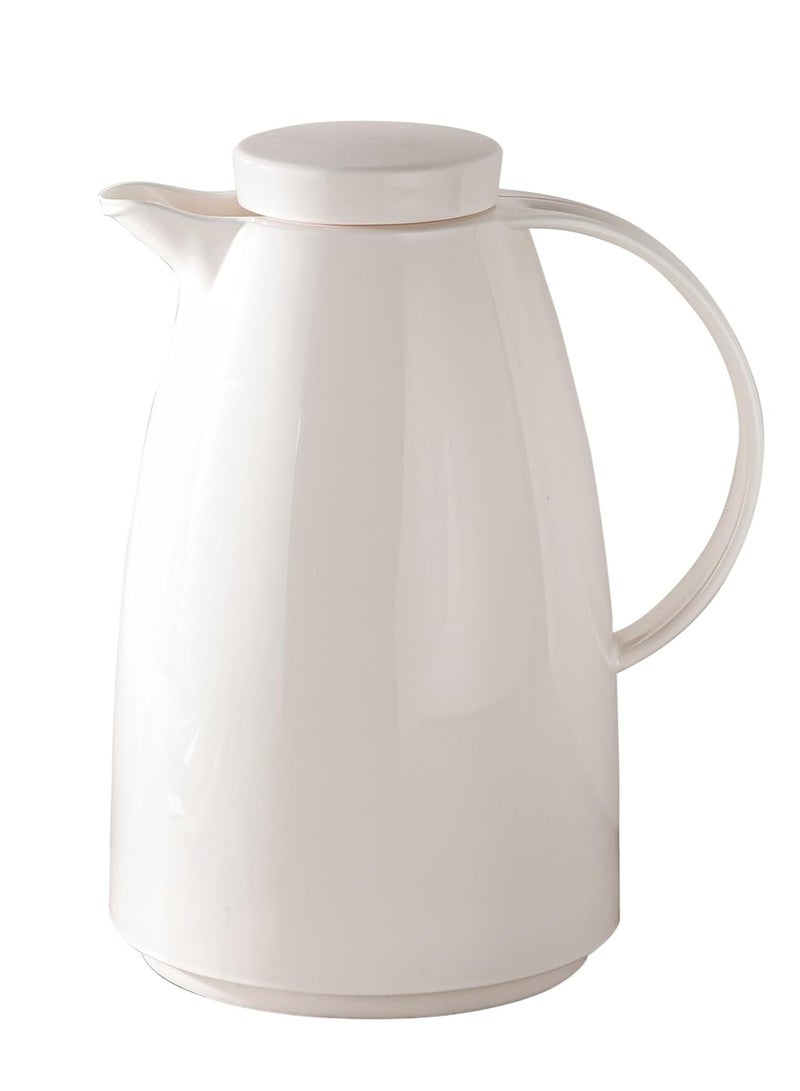 وايندسيرا قارورة بلاستيكية متينة مفرغة من الهواء - زجاج داخلي، جدار مزدوج، مانعة للتسرب - تحافظ على المشروبات ساخنة وباردة لمدة 12 ساعة، تصميم سهل الصب، مثالية للمنزل والمكتب - بيج - 1 لتر (15 × 15 × 25 سم) - Image 1