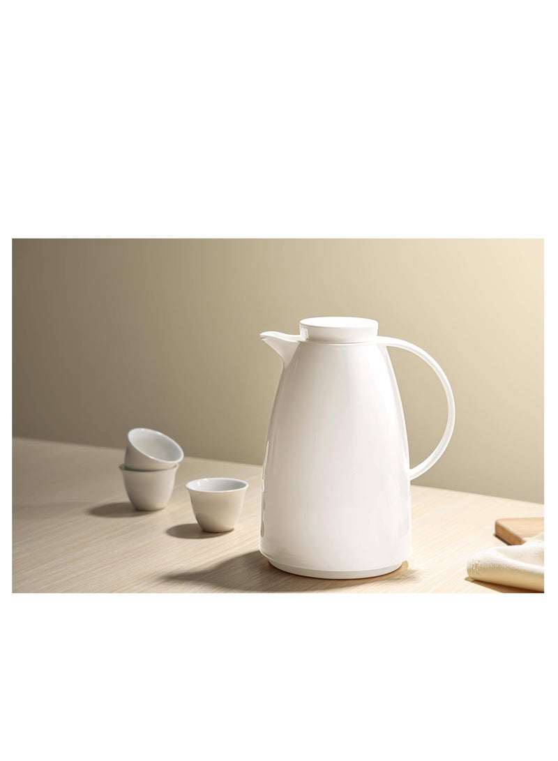 وايندسيرا قارورة بلاستيكية متينة مفرغة من الهواء - زجاج داخلي، جدار مزدوج، مانعة للتسرب - تحافظ على المشروبات ساخنة وباردة لمدة 12 ساعة، تصميم سهل الصب، مثالية للمنزل والمكتب - بيج - 1 لتر (15 × 15 × 25 سم) - Image 2