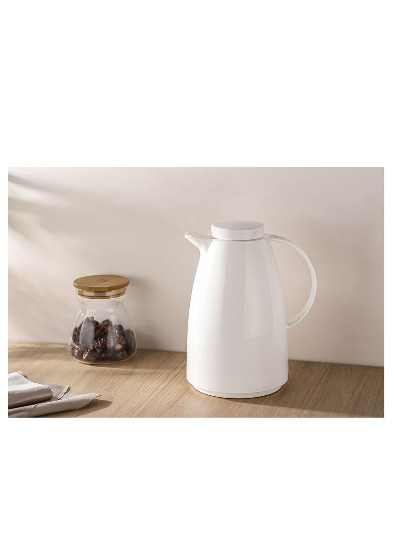 وايندسيرا قارورة بلاستيكية متينة مفرغة من الهواء - زجاج داخلي، جدار مزدوج، مانعة للتسرب - تحافظ على المشروبات ساخنة وباردة لمدة 12 ساعة، تصميم سهل الصب، مثالية للمنزل والمكتب - بيج - 1 لتر (15 × 15 × 25 سم) - Image 3