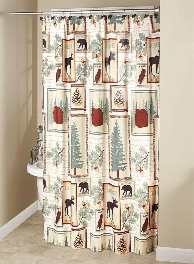 The Lakeside Collection Rustic Mountain Lodge Moose and Bear Theme Bathroom Décor, Shower Curtain - Image 1