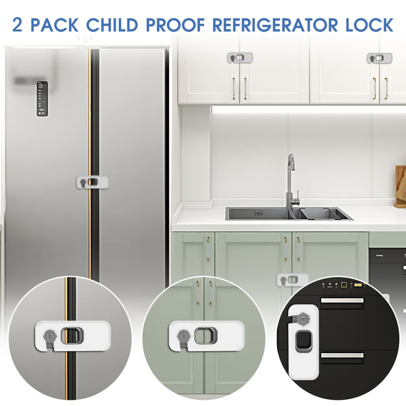 Wilbeva 2 Pack Fridge Locks with Self Adhesive, Refrigerator Latch for Kids, Toddlers and Children, Child & Baby Proofing Freezer Door Lock for, Cabinets and Drawers, Oven, Windows - Image 4