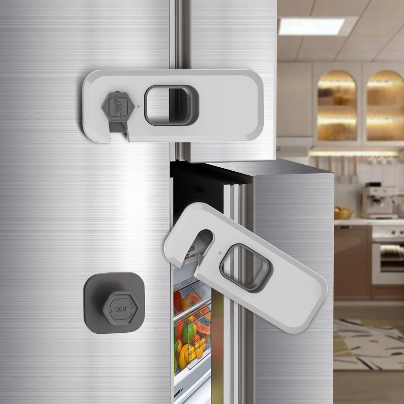 Wilbeva 2 Pack Fridge Locks with Self Adhesive, Refrigerator Latch for Kids, Toddlers and Children, Child & Baby Proofing Freezer Door Lock for, Cabinets and Drawers, Oven, Windows - Image 1