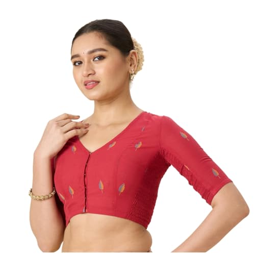 Studio Shringaar Women's Handloom Cotton Stretchable (Smocked) Readymade Saree Blouse (Pink, 34) - Image 1
