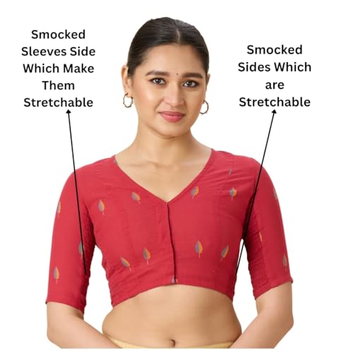 Studio Shringaar Women's Handloom Cotton Stretchable (Smocked) Readymade Saree Blouse (Pink, 34) - Image 2
