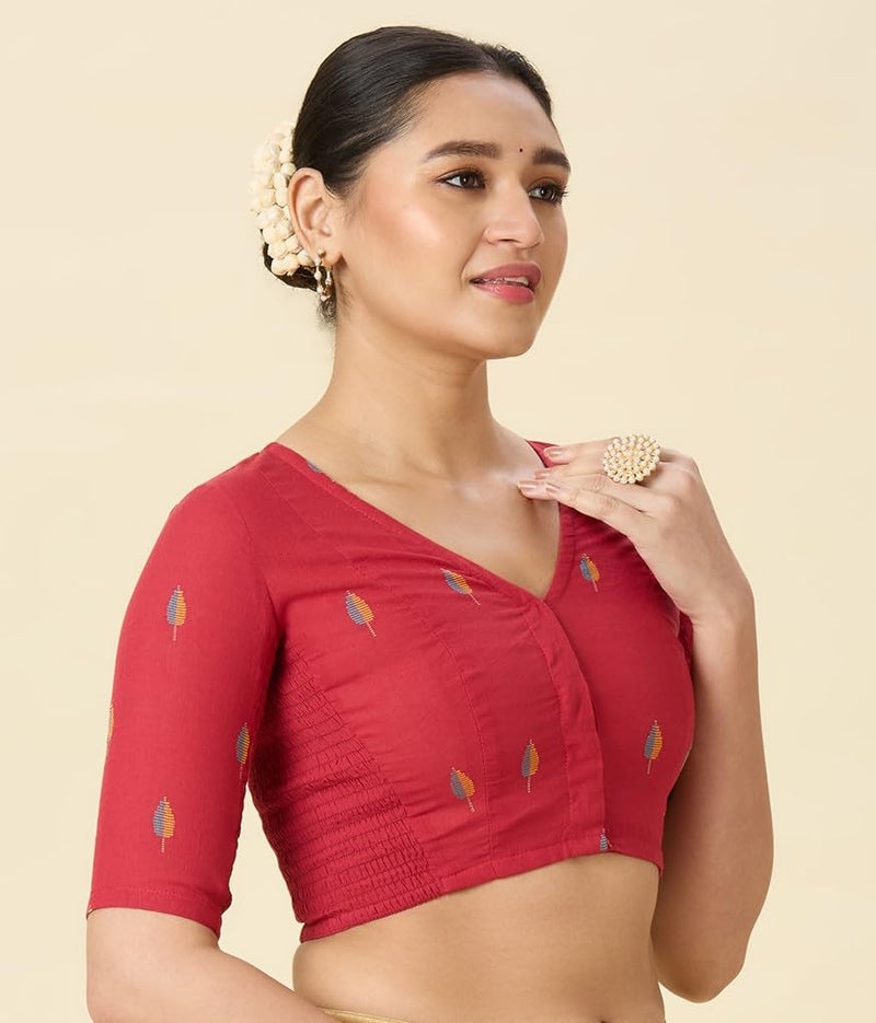 Studio Shringaar Women's Handloom Cotton Stretchable (Smocked) Readymade Saree Blouse (Pink, 34) - Image 3