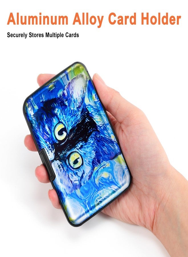Mayski Credit Card Holder, RFID Blocking, Aluminum Alloy Hard Case, Small Mini Business Metal Wallet for Women Men, Blue Cat, Casual - Image 3