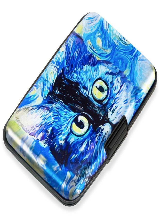 Mayski Credit Card Holder, RFID Blocking, Aluminum Alloy Hard Case, Small Mini Business Metal Wallet for Women Men, Blue Cat, Casual - Image 1