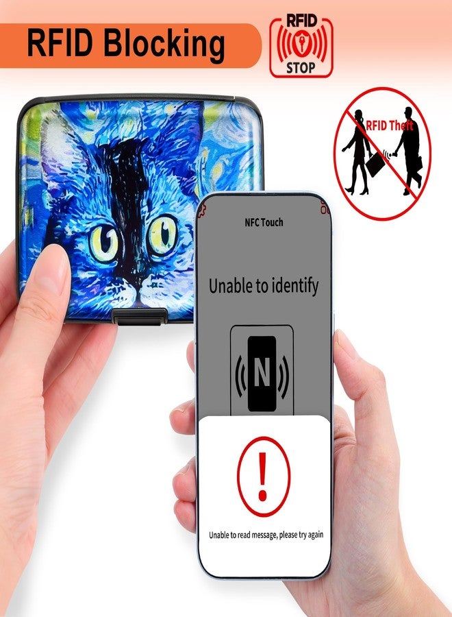 Mayski Credit Card Holder, RFID Blocking, Aluminum Alloy Hard Case, Small Mini Business Metal Wallet for Women Men, Blue Cat, Casual - Image 2