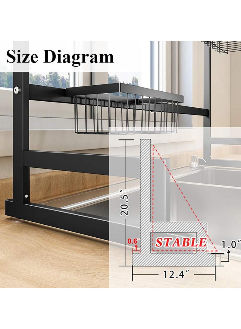 2-Tier Over-the-Sink Dish Drying Rack – Large Capacity Stainless Steel Organizer for Kitchen & Restaurant Use, Includes Utensil Holder and Hooks, Stylish Black Finish - Image 3