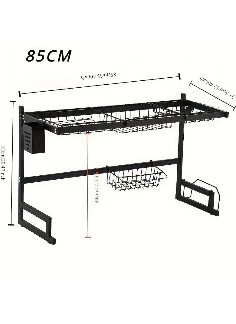 2-Tier Over-the-Sink Dish Drying Rack – Large Capacity Stainless Steel Organizer for Kitchen & Restaurant Use, Includes Utensil Holder and Hooks, Stylish Black Finish - https://f.nooncdn.com/p/pzsku/Z08F282AADC6632F03082Z/45/_/1734552767/d0d38ac2-84ec-43c1-b06b-fe76fed93bc7.jpg?width=original