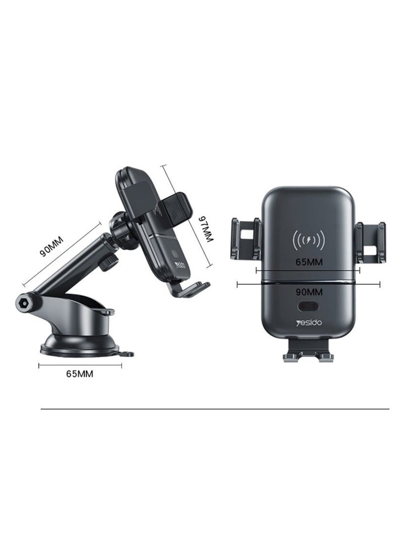 Yesido Yesido C121 Multifunctional 15W Fast Wireless Charging 360 Rotation Telescopic Arm Infrared Induction Smart Sensor Car Air Vent/ Dashboard Phone Holder Stand Bracket for 6.5-9cm Width Phones - Black  - Image 2