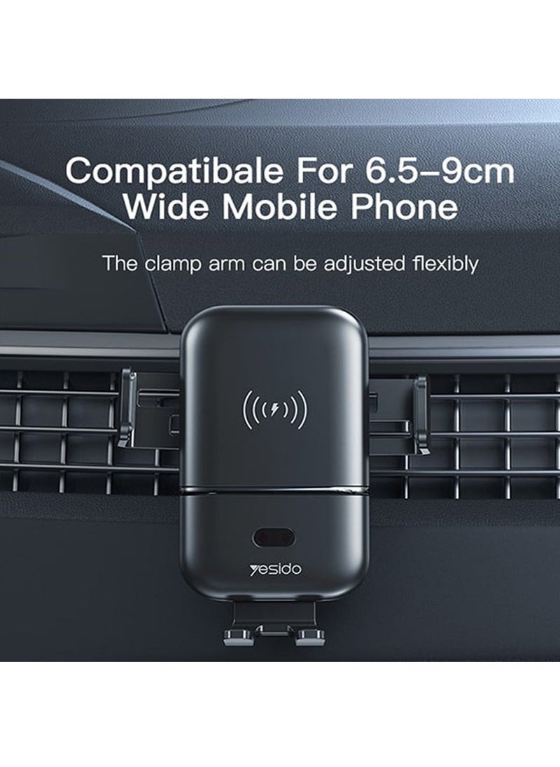 Yesido Yesido C121 Multifunctional 15W Fast Wireless Charging 360 Rotation Telescopic Arm Infrared Induction Smart Sensor Car Air Vent/ Dashboard Phone Holder Stand Bracket for 6.5-9cm Width Phones - Black  - Image 3