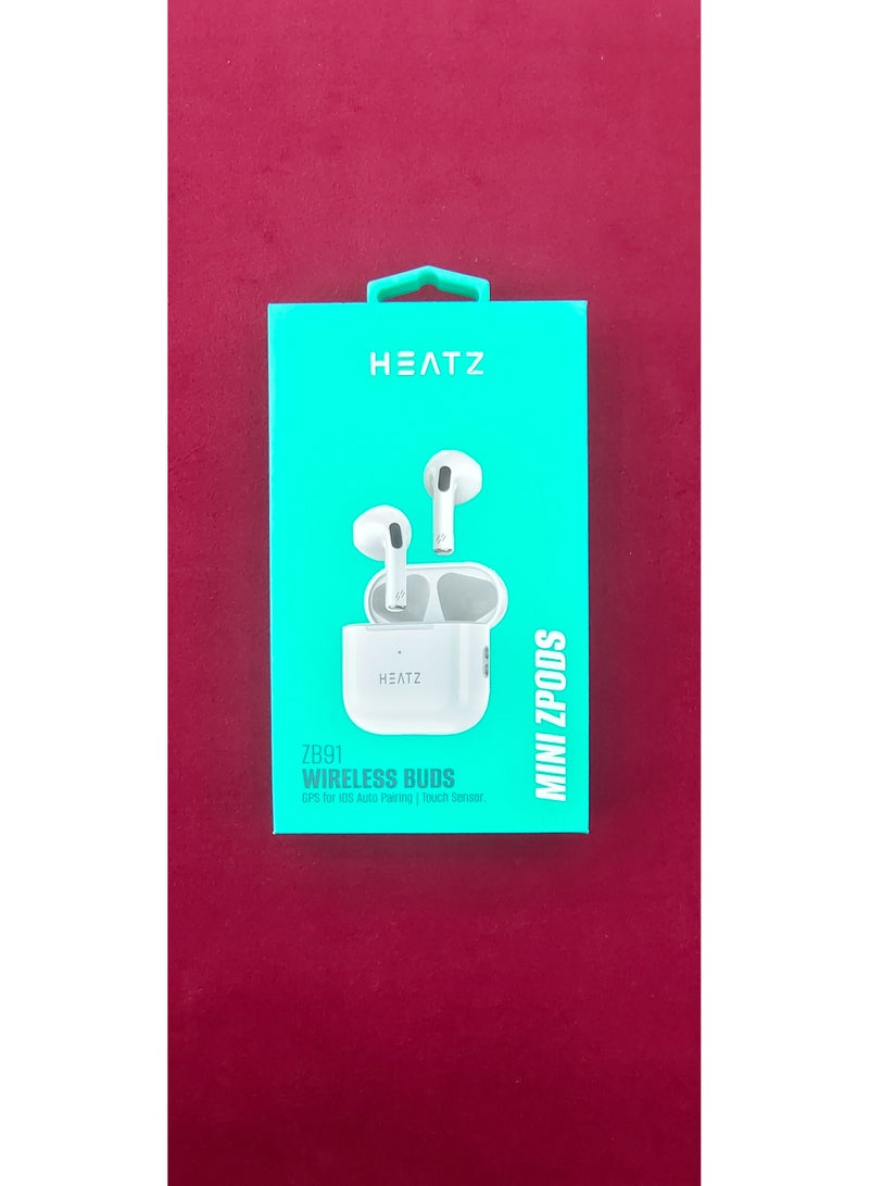 هيتز سماعات Heatz ZB91 اللاسلكية – أبيض | سماعات بلوتوث مع مستشعر لمس، صوت جهير عميق، عمر بطارية طويل وميكروفون مدمج – للموسيقى والألعاب والمكالمات - Image 1