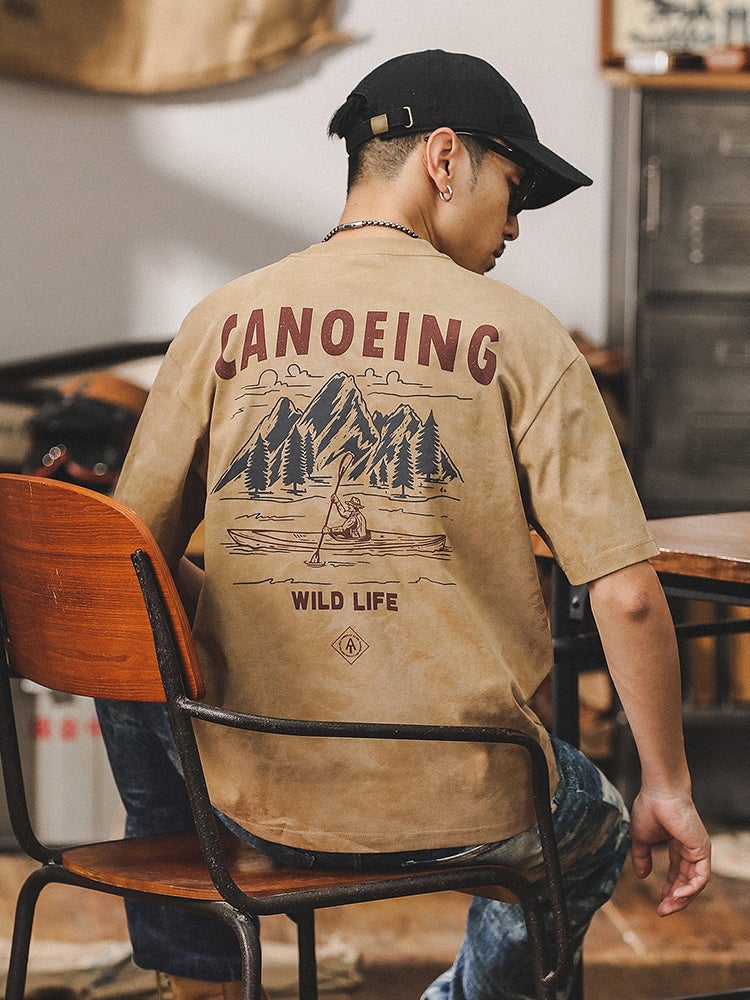 American Retro Heavyweight T-Shirt For Men Short-Sleeve Summer Cloud-Dyed Washed Trendy Loose Men'S Top - Image 1