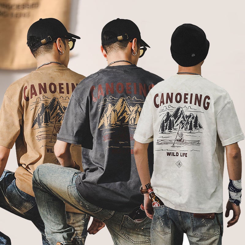 American Retro Heavyweight T-Shirt For Men Short-Sleeve Summer Cloud-Dyed Washed Trendy Loose Men'S Top - Image 5